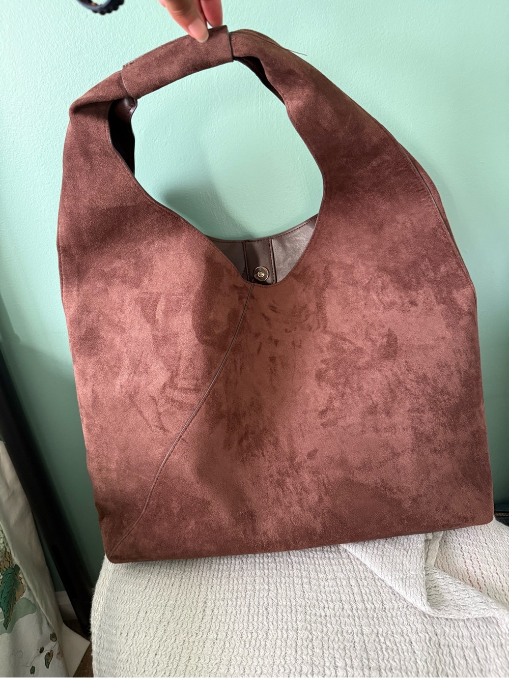 Suede-Style Brown Hobo Tote Bag - Women